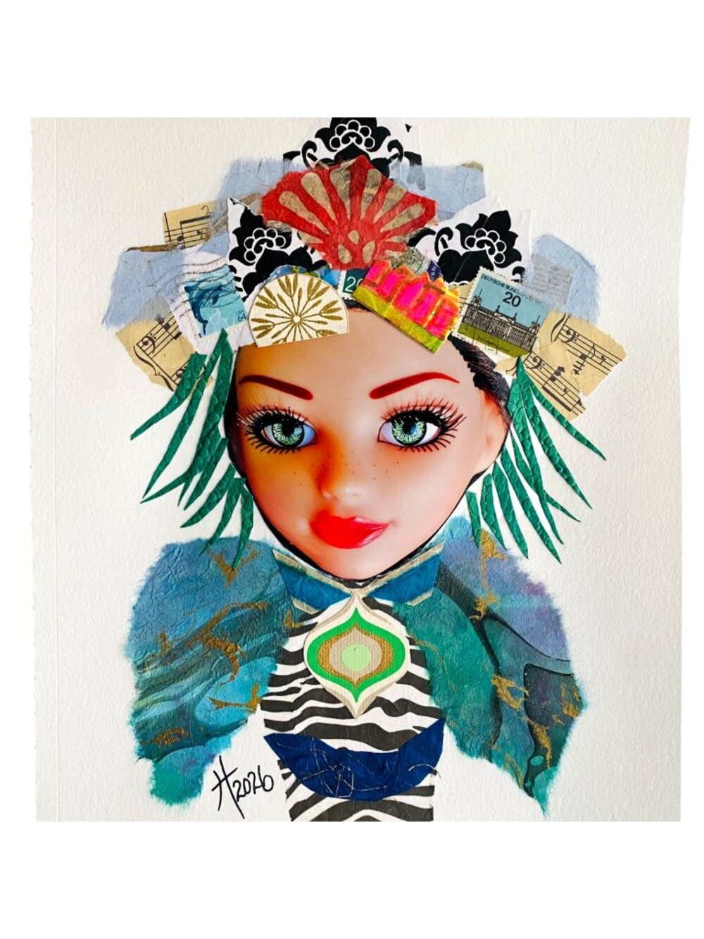 Shannon Original Art Collage Portrait Painting 11x14in Matted Frame Ready